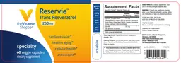Label for Reservie Trans-Resveratrol 250 mg