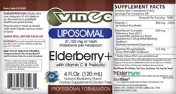 Label for Liposomal Elderberry+ Natural Blueberry Flavor