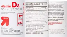 Label for Vitamin D3 125 mcg | 5,000 IU