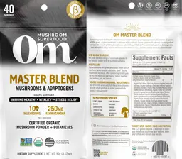 Label for Master Blend Mushrooms & Adaptogens Powder
