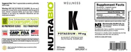 Label for K Potassium 99 mg