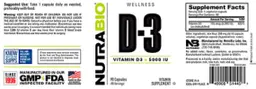 Label for Vitamin D3 5000 IU