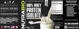 Label for 100% Whey Protein Isolate Raw Unflavored