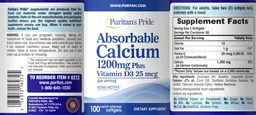 Label for Absorbable Calcium 1200 mg plus Vitamin D3 25 mcg