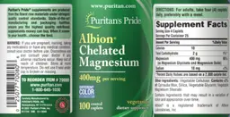 Label for Albion Chelated Magnesium 400 mg