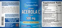 Label for Chewable Acerola C 500 mg Sweet & Tangy Berry Flavor