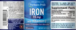 Label for Iron 15 mg with Vitamin C