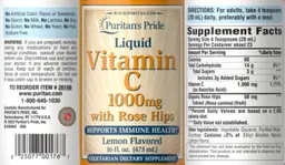Label for Liquid Vitamin C 1000 mg with Rose Hips Lemon Flavored