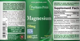Label for Magnesium 250 mg