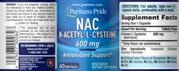 Label for NAC N-Acetyl-L-Cysteine 600 mg