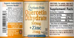 Label for Quercetin Dihydrate 500mg plus Zinc 25mg