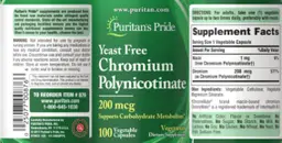 Label for Yeast Free Chromium Polynicotinate 200 mcg
