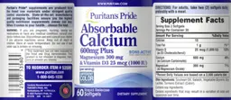 Label for Absorbable Calcium 600 mg plus Magnesium 300 mg & Vitamin D3 25 mcg (1000 IU)