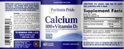 Label for Calcium 600+Vitamin D3