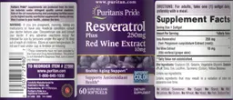 Label for Resveratrol 250 mg plus Red Wine Extract 10 mg