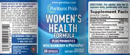 Label for Woman's Health Formula Plus Probiotics
