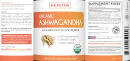 Label for Organic Ashwagandha 1350 mg