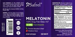 Label for Melatonin 10 mg Strawberry Flavor