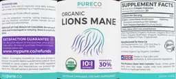Label for Organic Lions Mane