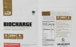 Label for BioCharge Peach & Mixed Berry