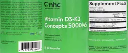 Label for Vitamin D3-K2 Concepts 5000/45