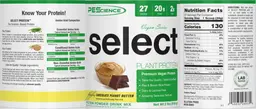 Label for Select Plant Protein Vegan Series Amazing Chocolate Peanut Butter