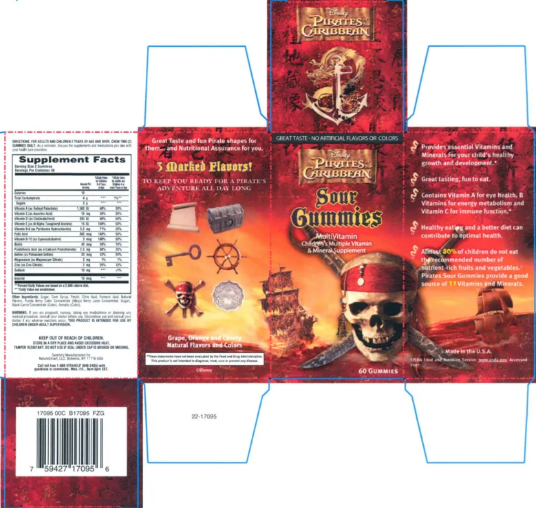 Label for Disney Pirates Of The Caribbean Sour Gummies Multivitamin