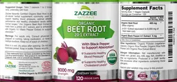 Label for Organic Beet Root 20:1 Extract 8000 mg