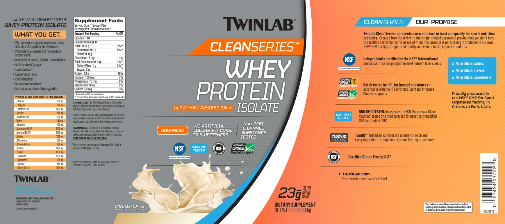 Label for Whey Protein Isolate Vanilla Wave