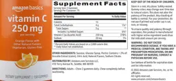 Label for Vitamin C 250 mg Orange Flavor