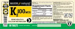 Label for K2 100 mcg