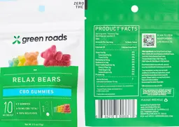 Label for Relax Bears CBD Gummies 10 mg