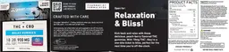 Label for Relax THC + CBD Gummies 10mg THC 20mg CBD Peach Berry