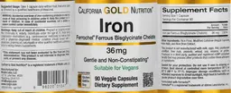 Label for Iron Ferrochel Ferrous Bisglycinate Chelate 36 mg