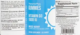 Label for Vitamin D3 1000 IU Gummies Mixed Berry