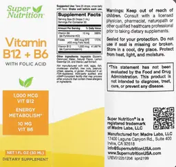 Label for Vitamin B12 1,000 mcg + B6 10 mg with Folic Acid