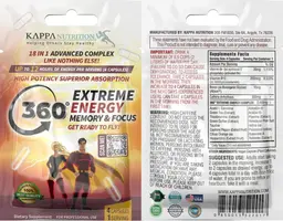 Label for 360 Extreme Energy Memory & Focus 18 in 1 Advanced Complex