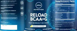 Label for BCAA+G RELOAD Lemonade Flavored