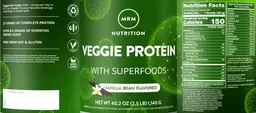 Label for Veggie Protein Vanilla Bean Flavored