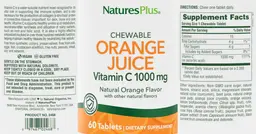 Label for Chewable Orange Juice Vitamin C 1000 mg Natural Orange Flavor