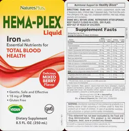 Label for Hema-Plex Liquid Delicious Mixed Berry Flavor