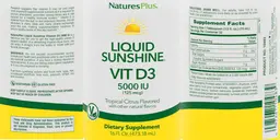 Label for Liquid Sunshine Vitamin D3 5000 IU (125 mcg) Tropical Citrus Flavored