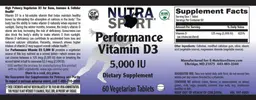 Label for Performance Vitamin D3 5,000 IU