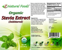 Label for Organic Stevia Extract (Debittered)