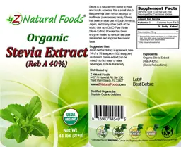 Label for Organic Stevia Extract (Reb A 40%)