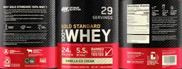 Label for Gold Standard 100% Whey Vanilla Ice Cream