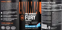 Label for Animal Fury Blue Ice Pop Flavor