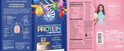 Label for Protein + Mushrooms Vanilla Birthday Cake Flavor