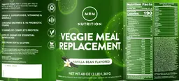 Label for Veggie Meal Replacement Vanilla Bean Flavored