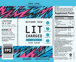 Label for LIT Charged Snow Cone